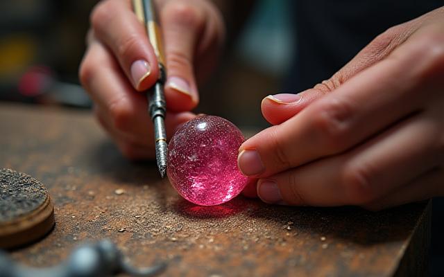 Artesano puliendo una gema preciosa.