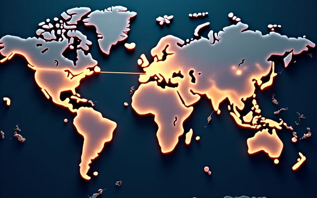 Mapamundi con rutas de exportación y símbolos de envío.