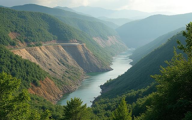 Prácticas de minería sostenible con vegetación circundante.